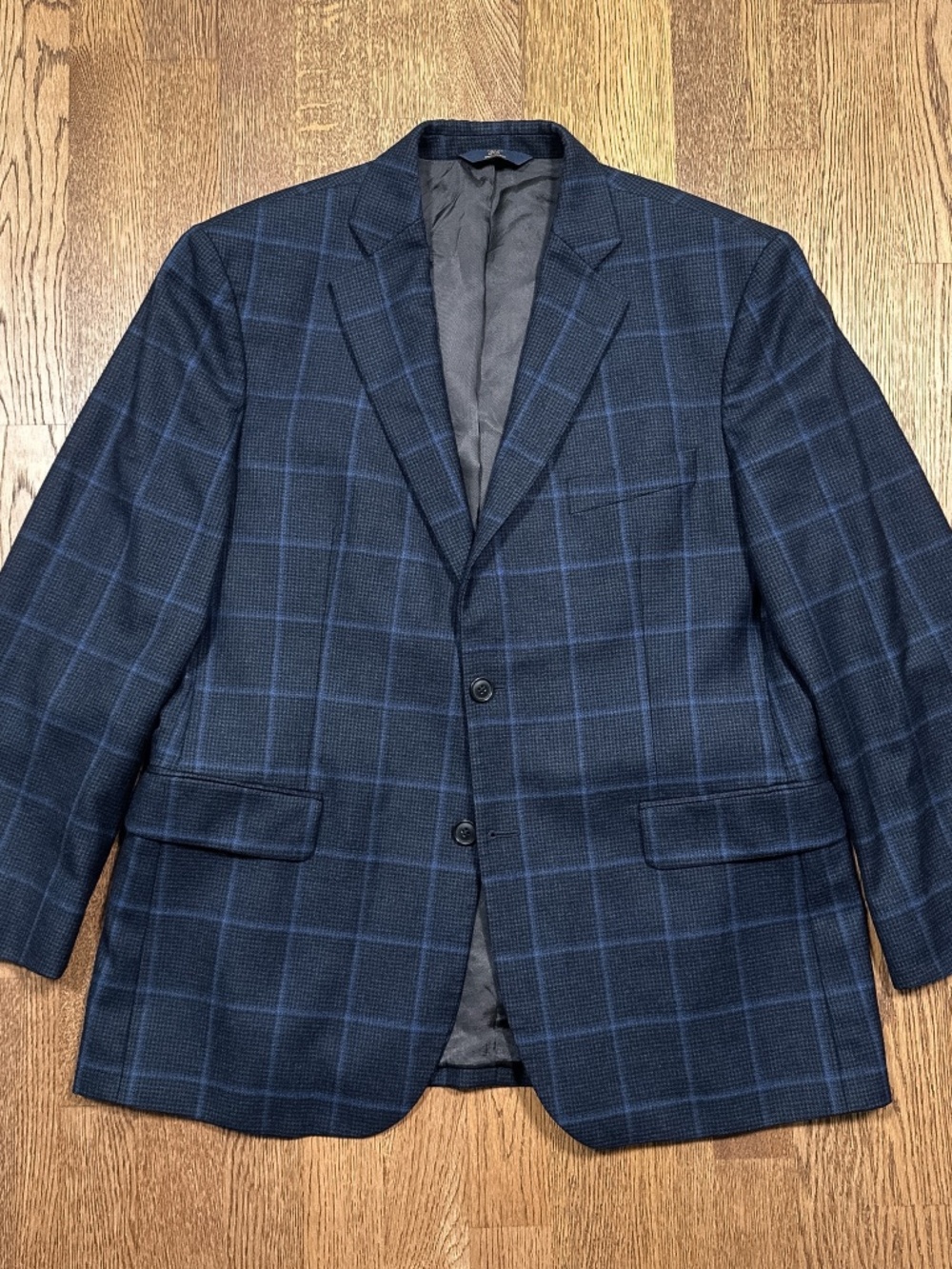 Brooks Brothers 346 Wool Flannel WIndowpane Check Blue Blazer Mens 42S